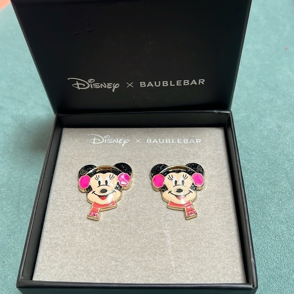 Disney Baublebar Earrings Minnie Mouse Winter Earmuffs NIB - Picture 1 of 6